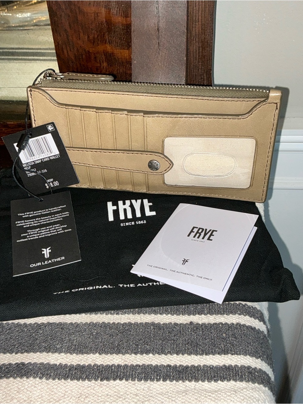 NWT Frye Melissa Leather Snap Card Wallet Kelp Tan Khaki Retail $98